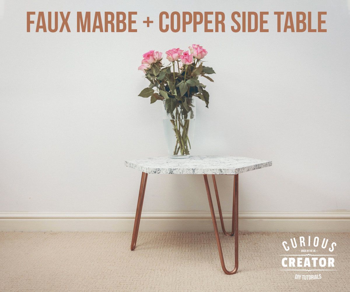 Faux Marble + Copper Side Table
