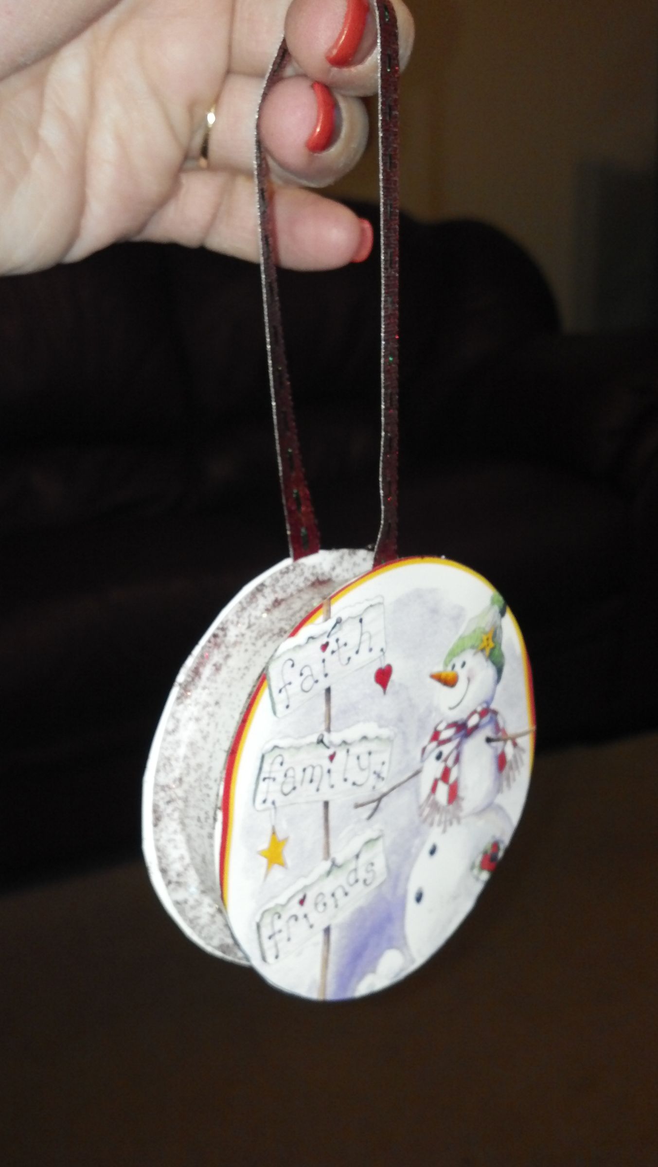 Christmas Card Ornaments Using Empty Ribbon Holders