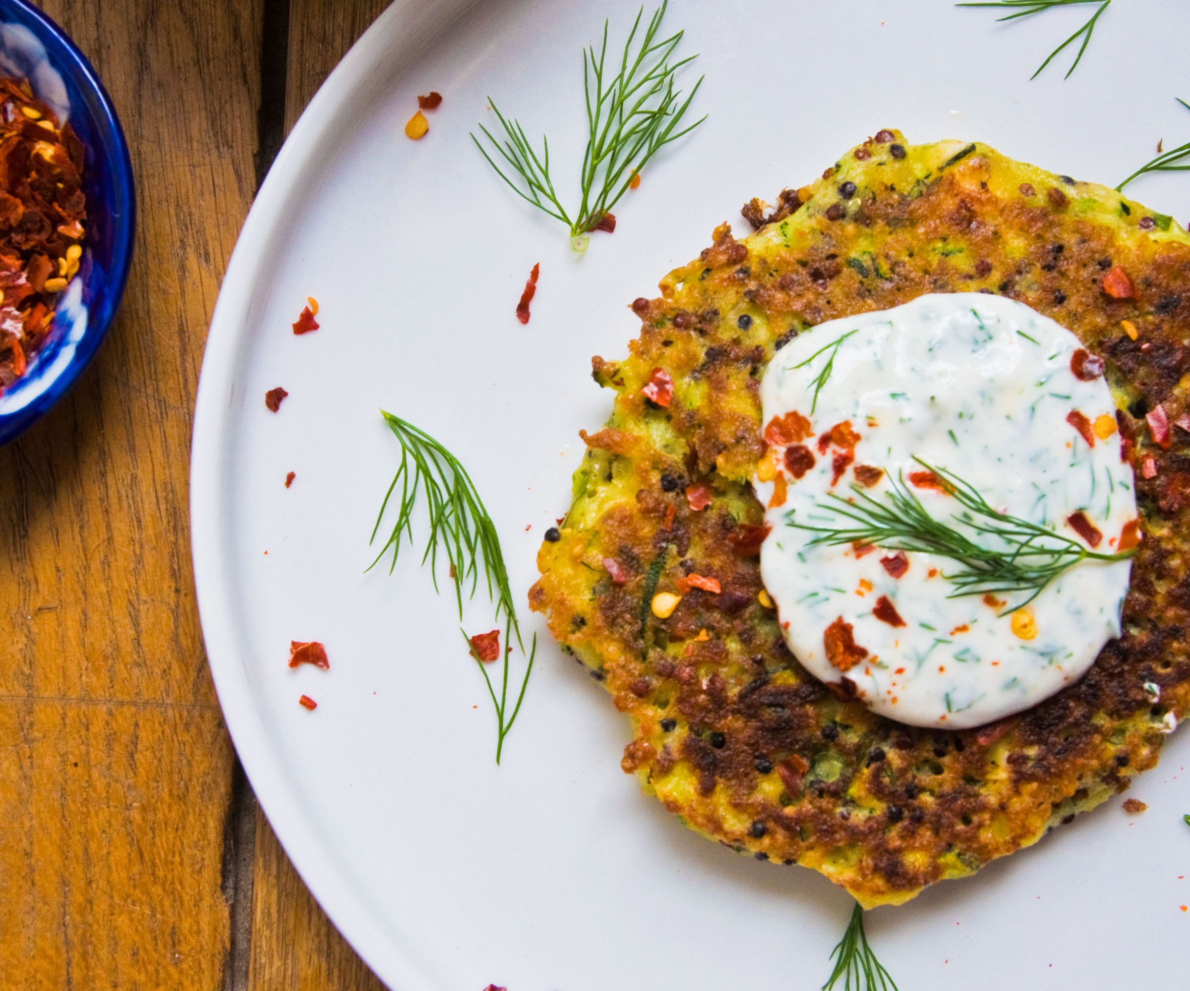 Protein Packed Hemp & Zucchini Fritters With Maple Yoghurt Sauce