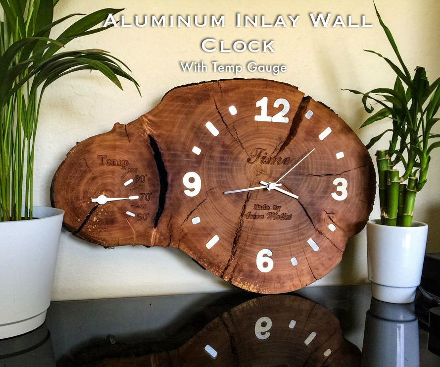 Aluminum Inlay Cross-Cut Log Clock
