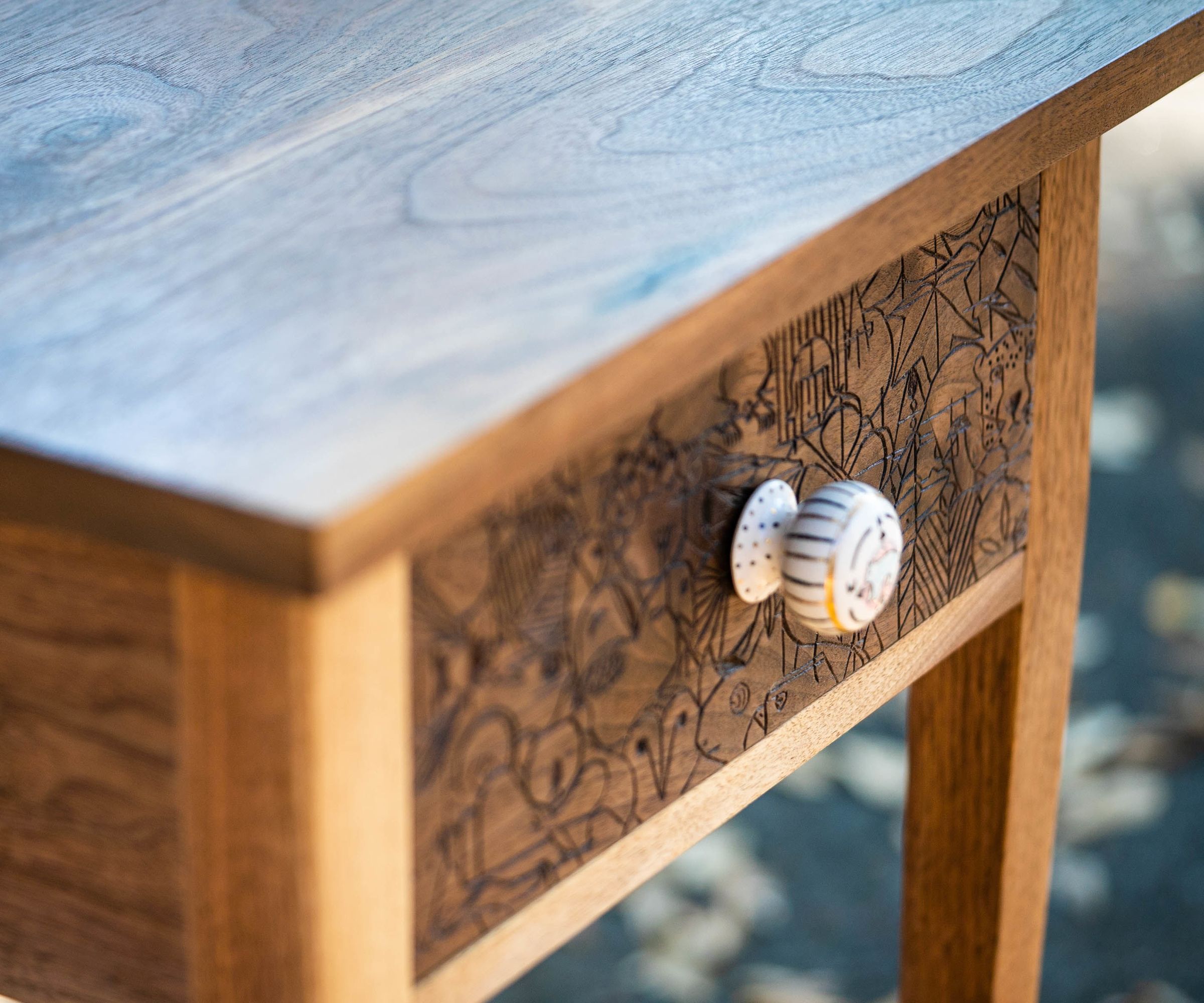 Hand Carved Walnut End Table