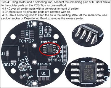 Using Solder and a Soldering Iron, Connect the Remaining Pins of STC15F104W to the Solder Pads on the PCB