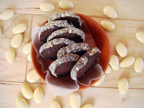 Chocolate Butter Cookies with Cappuccino Jordan Almonds