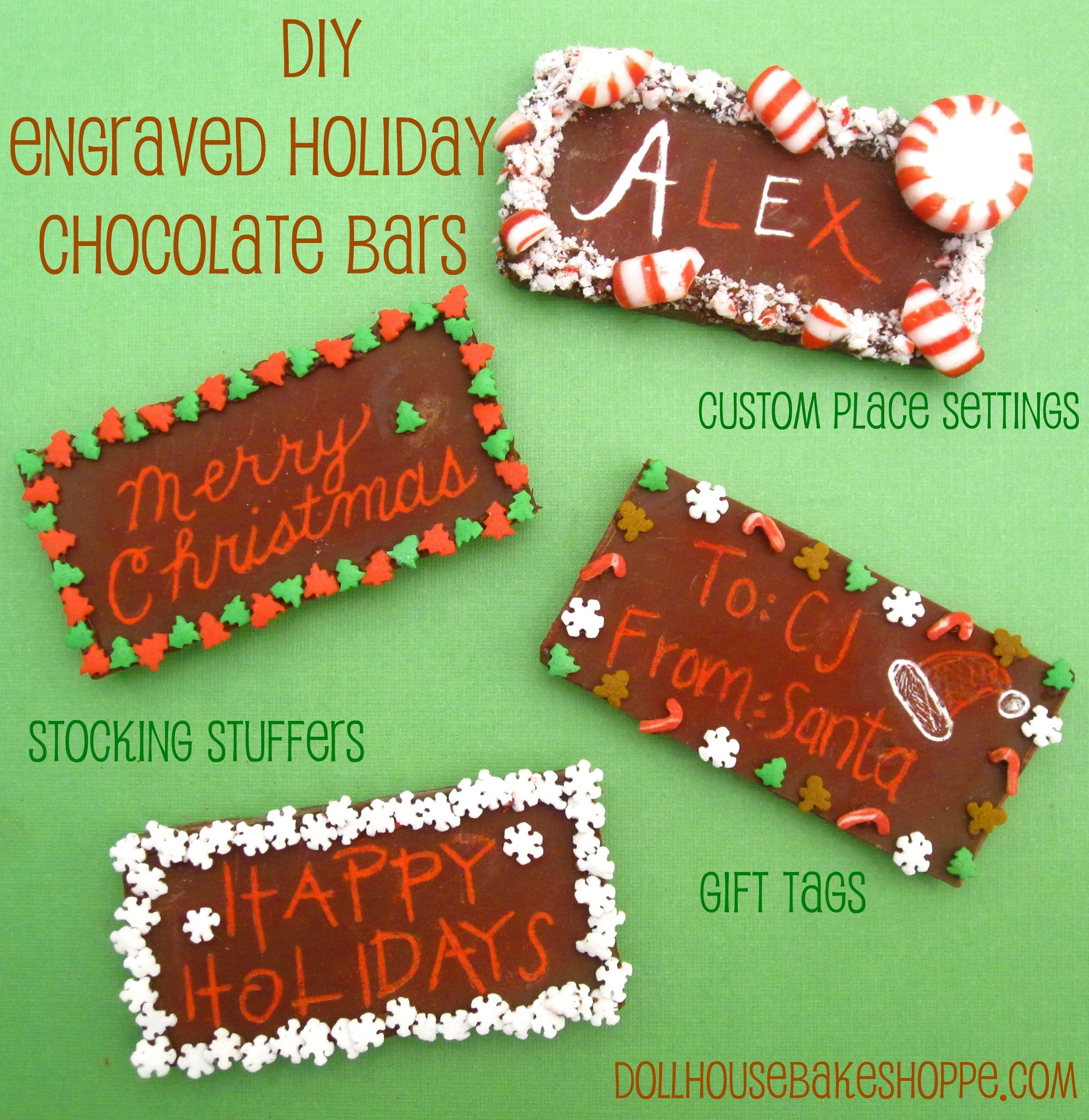 DIY Engraved Holiday Chocolate Bar Place Settings, Gift Tags & Stocking Stuffers