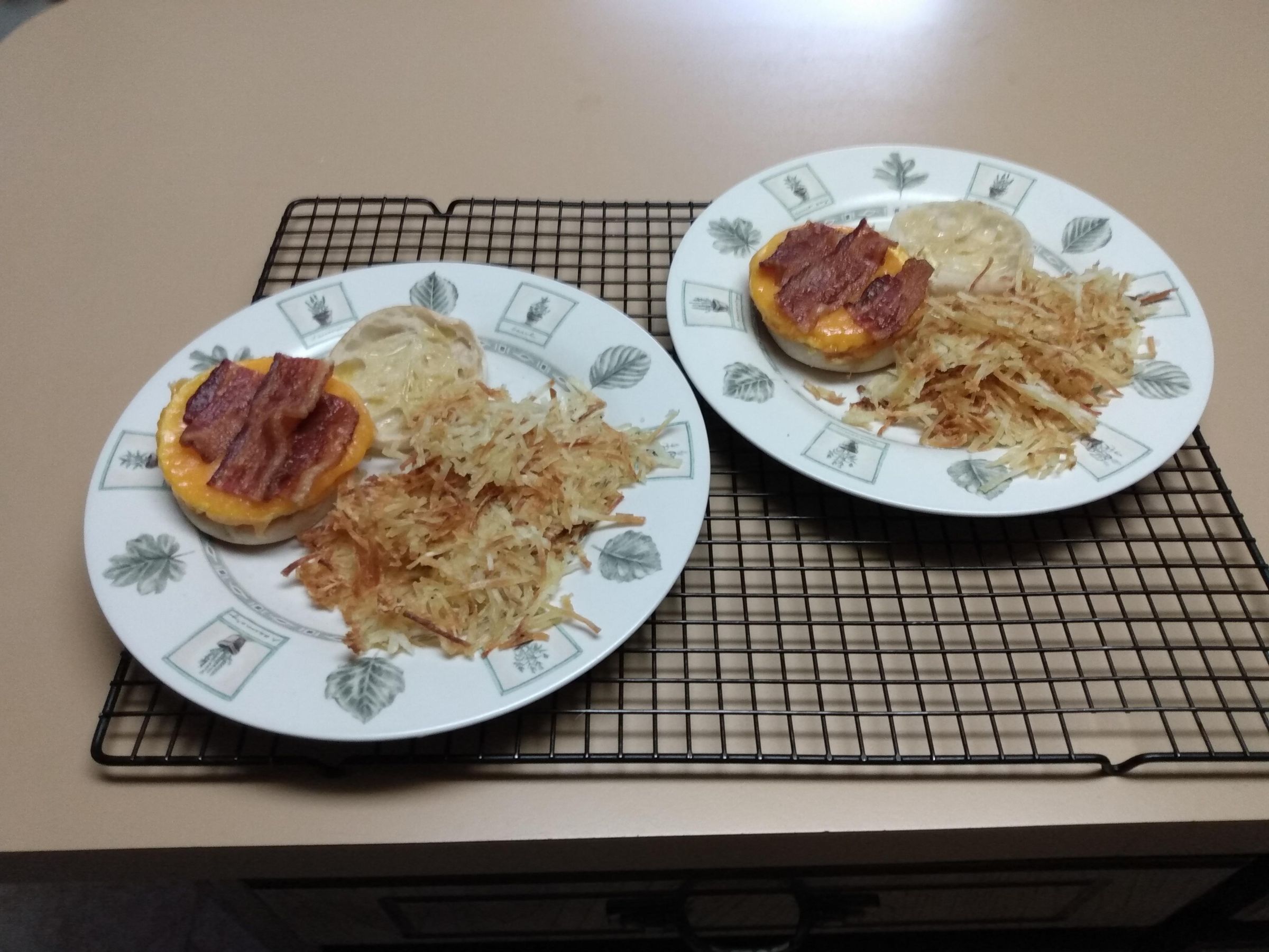Brunch Version 2 - Copycat Egg McMuffins With Oven Bacon and Loose Hash Browns Done in a Toaster Oven
