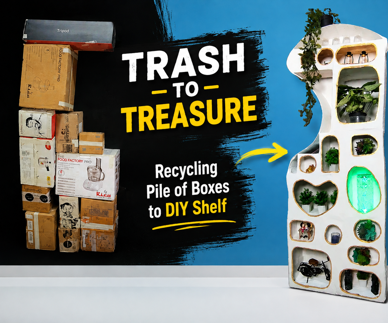 Recycling Pile of Boxes to DIY Shelf