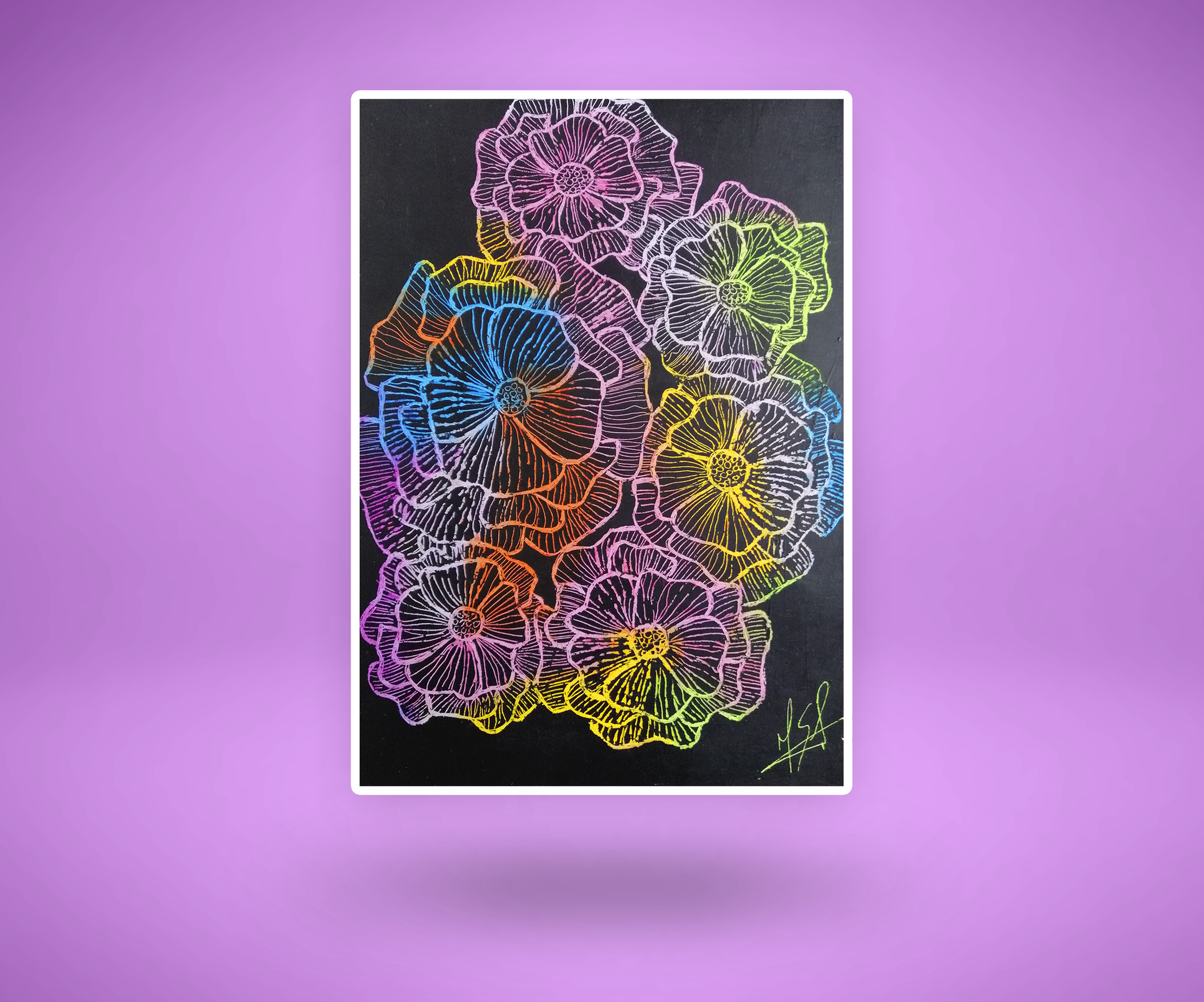 Radiant Oil Pastel Rainbow Flowers