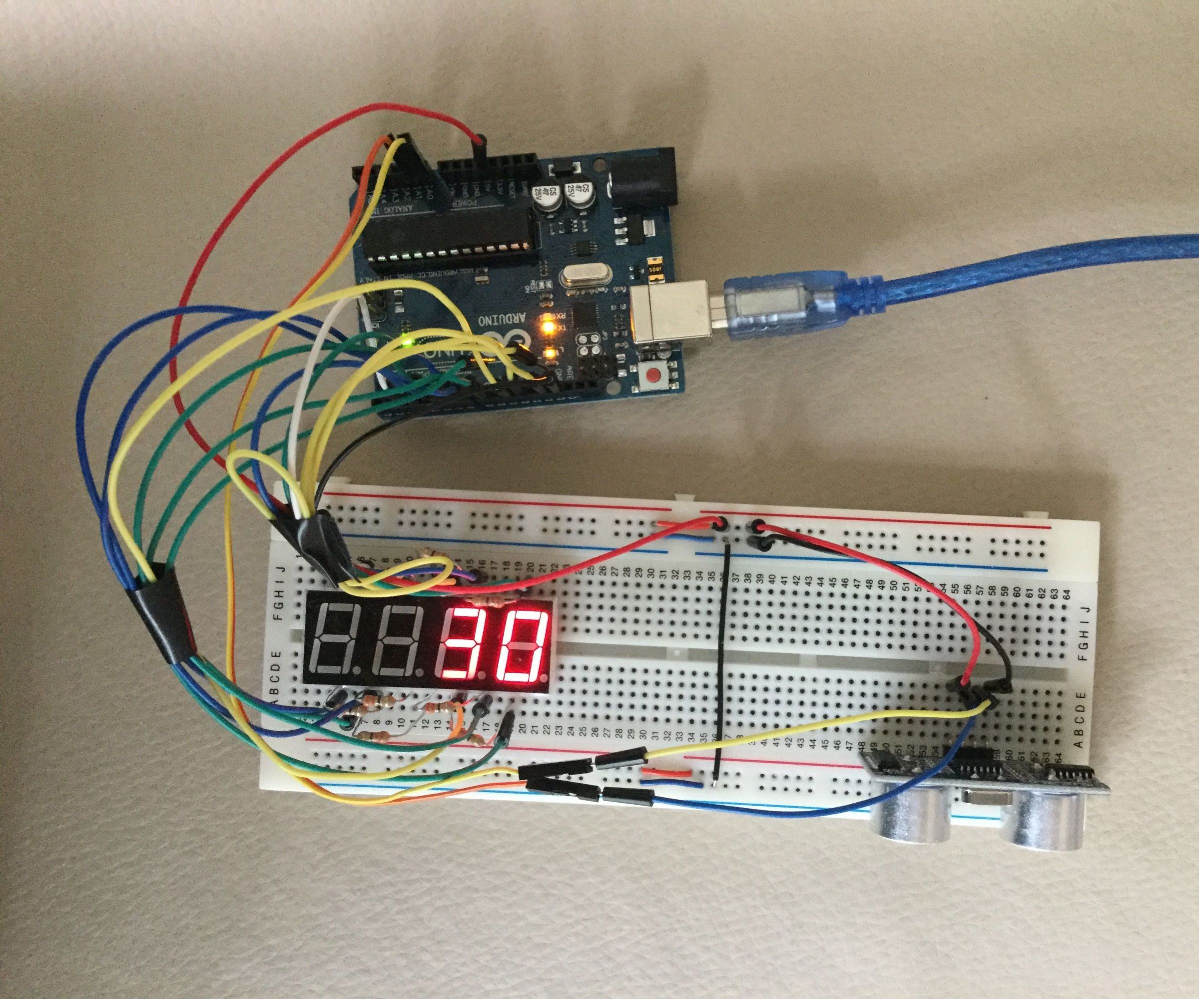 Arduino Ultrasonic Distance Meter With 7 Segment Display.
