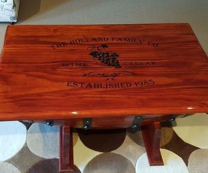 Personalized Wine Barrel Table With Liquid Glass Finish