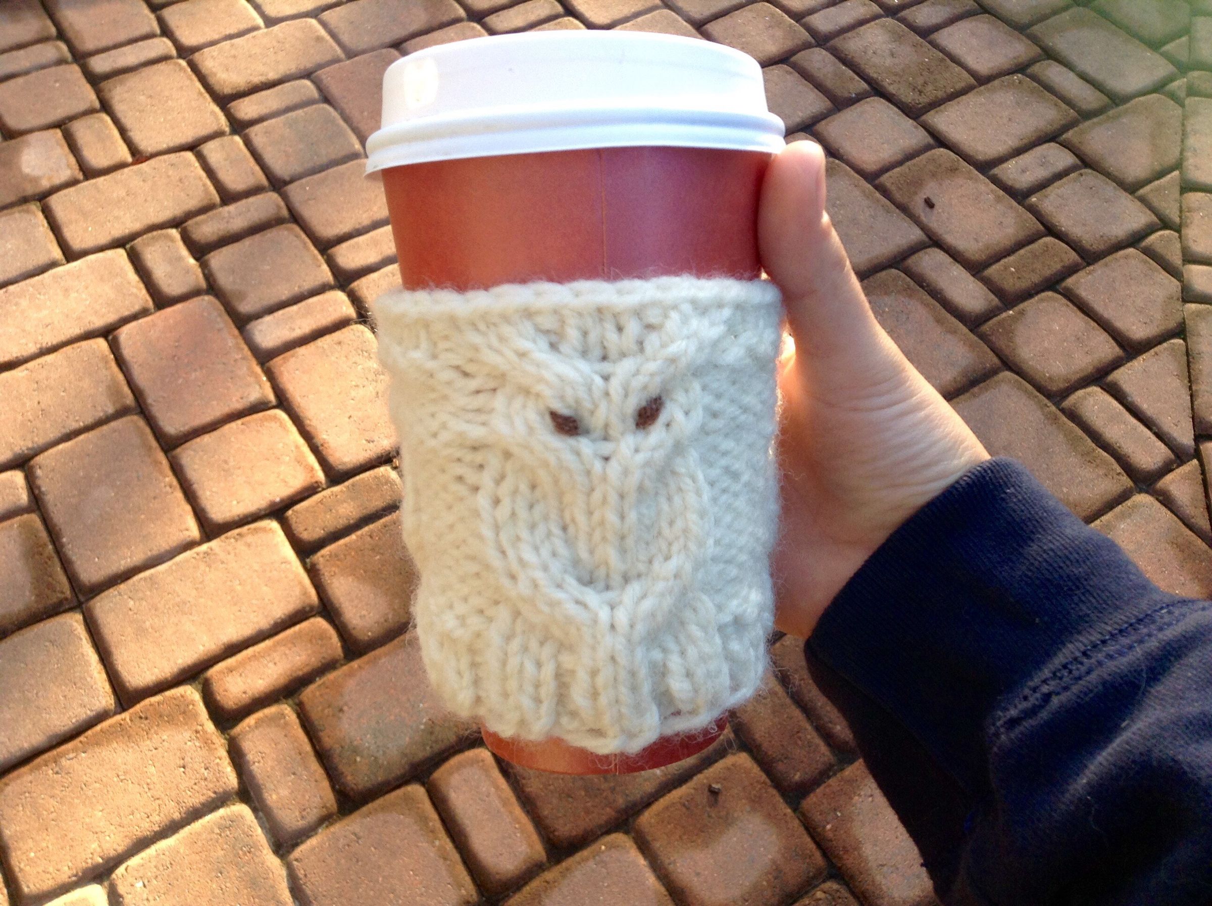 Knit Owl Coffee Cozy