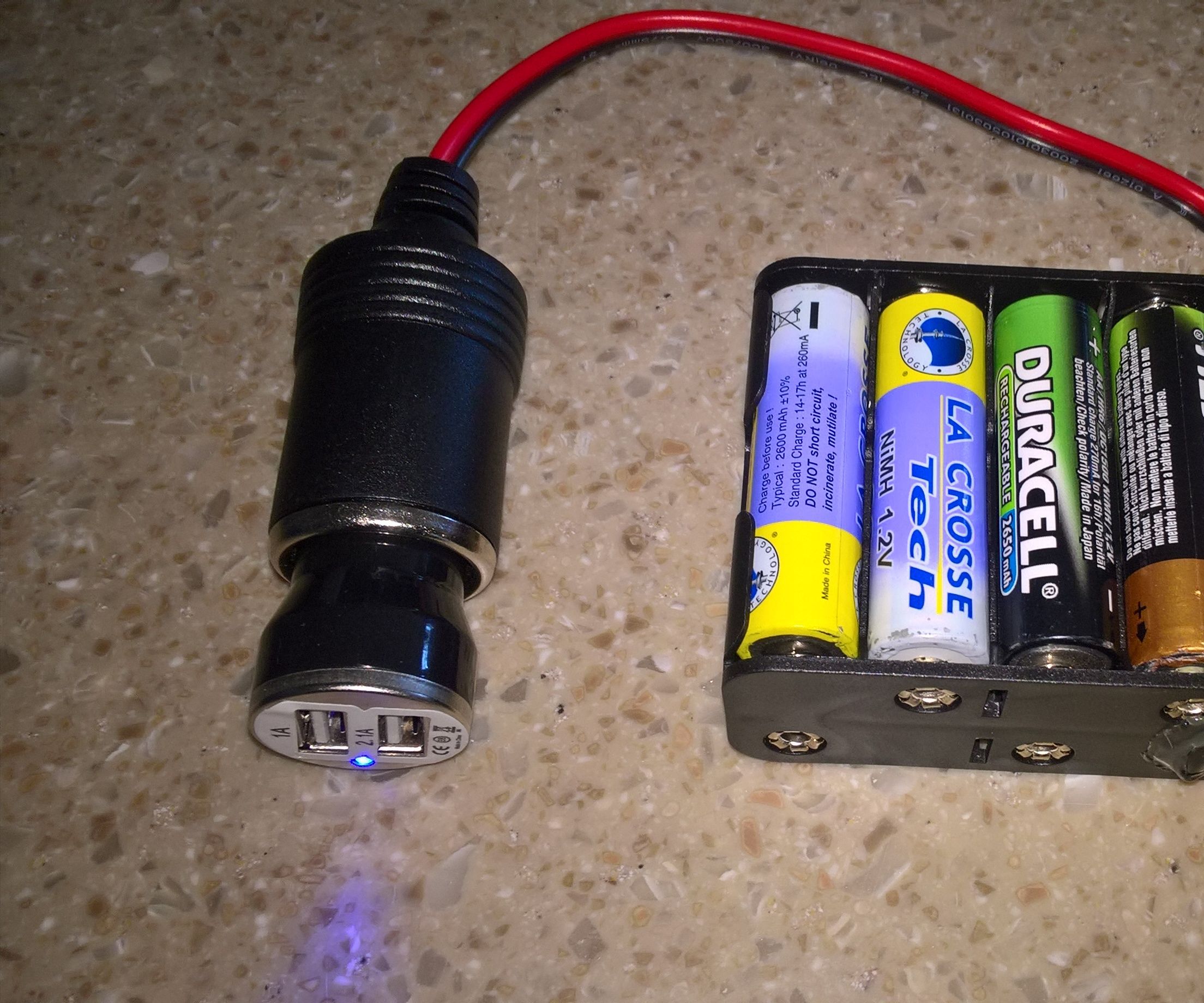 10 AA Battery DC12V Socket USB Charger