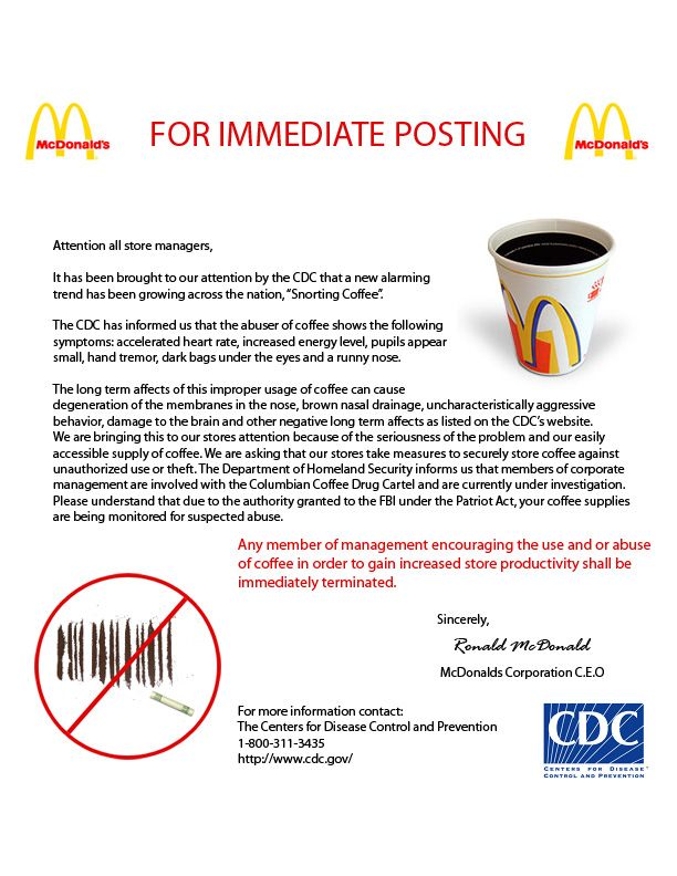 April Fools - McDonalds Fake Coffee Warning