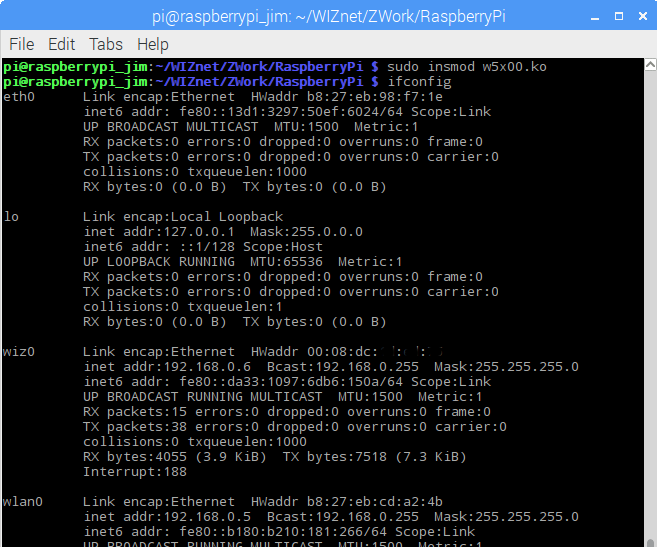 IoT Base Platform With RaspberryPi, WIZ850io : Ethernet Module Driver
