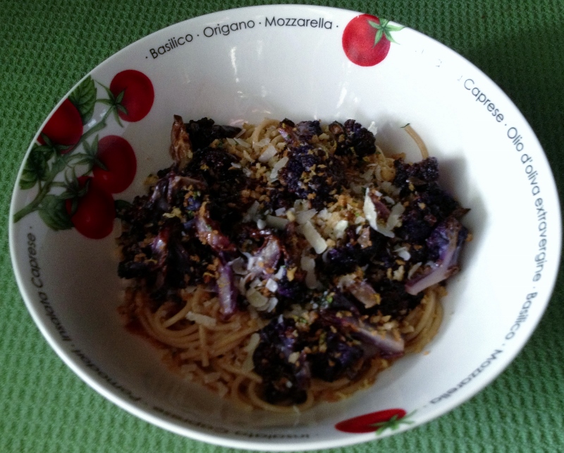 Roasted Purple Cauliflower With Browned Butter, Sage, and Whole Wheat Spaghetti