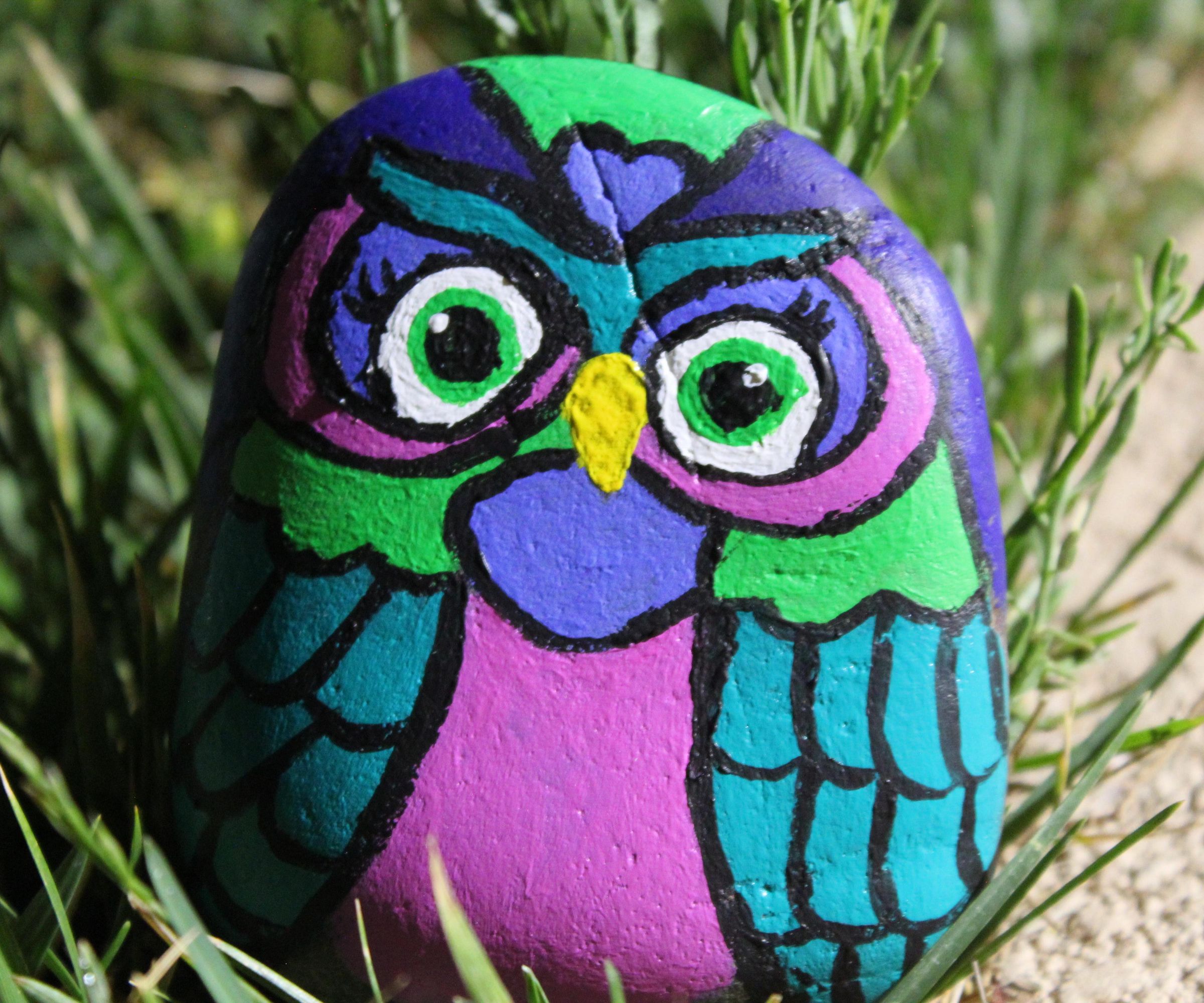 Owl Painted Garden Rocks
