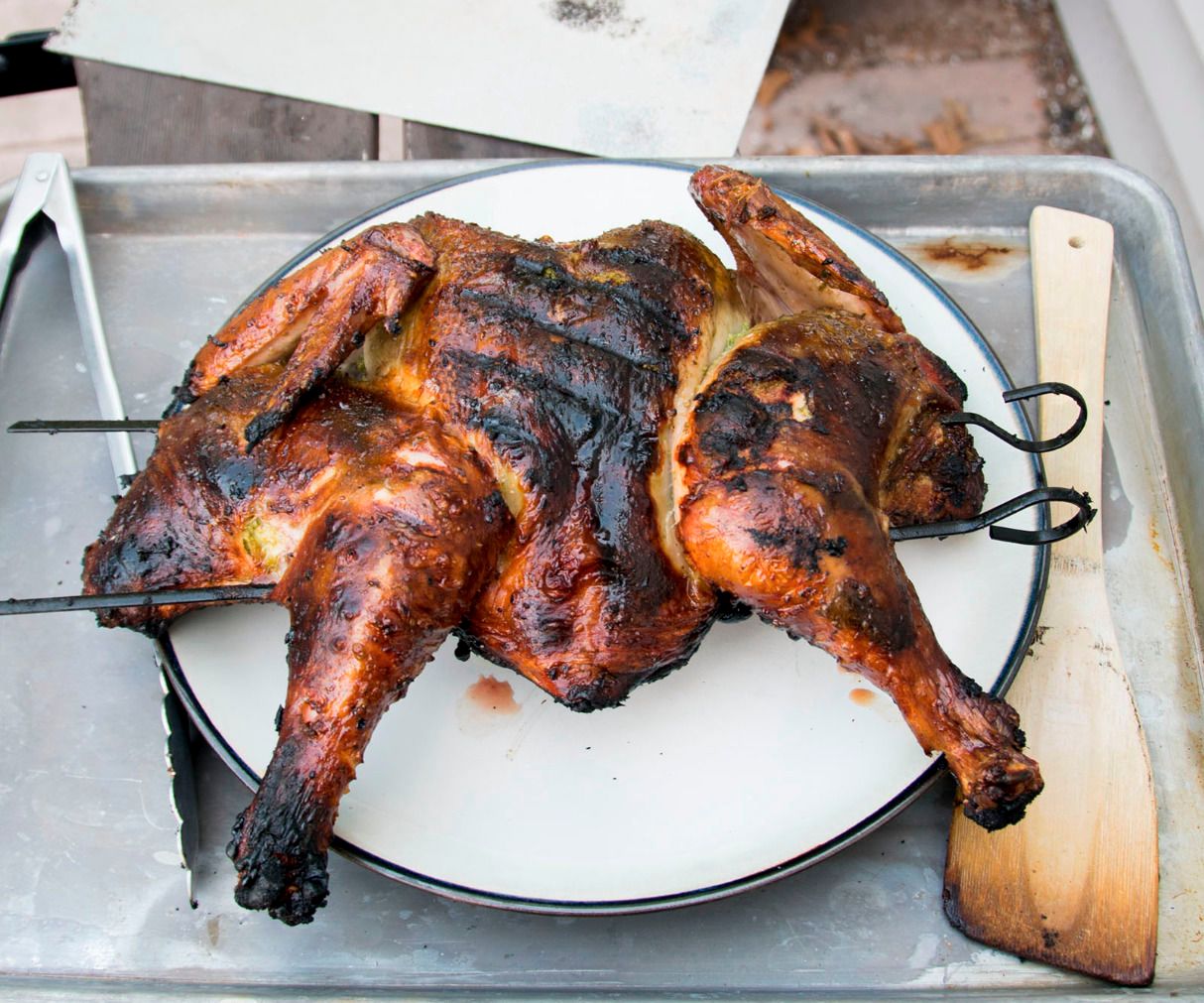 Grilled Cornish Rock Hen W/ Garlic Scape Pesto