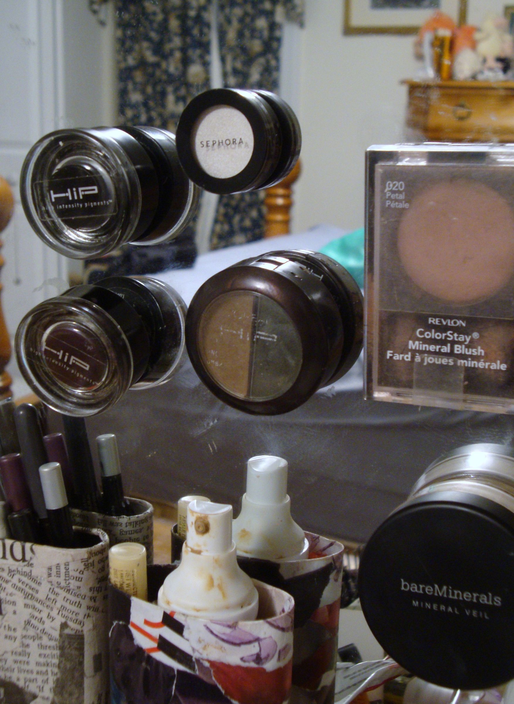 Way to Organize/Store Makeup (or Almost Anything) on Your Mirror