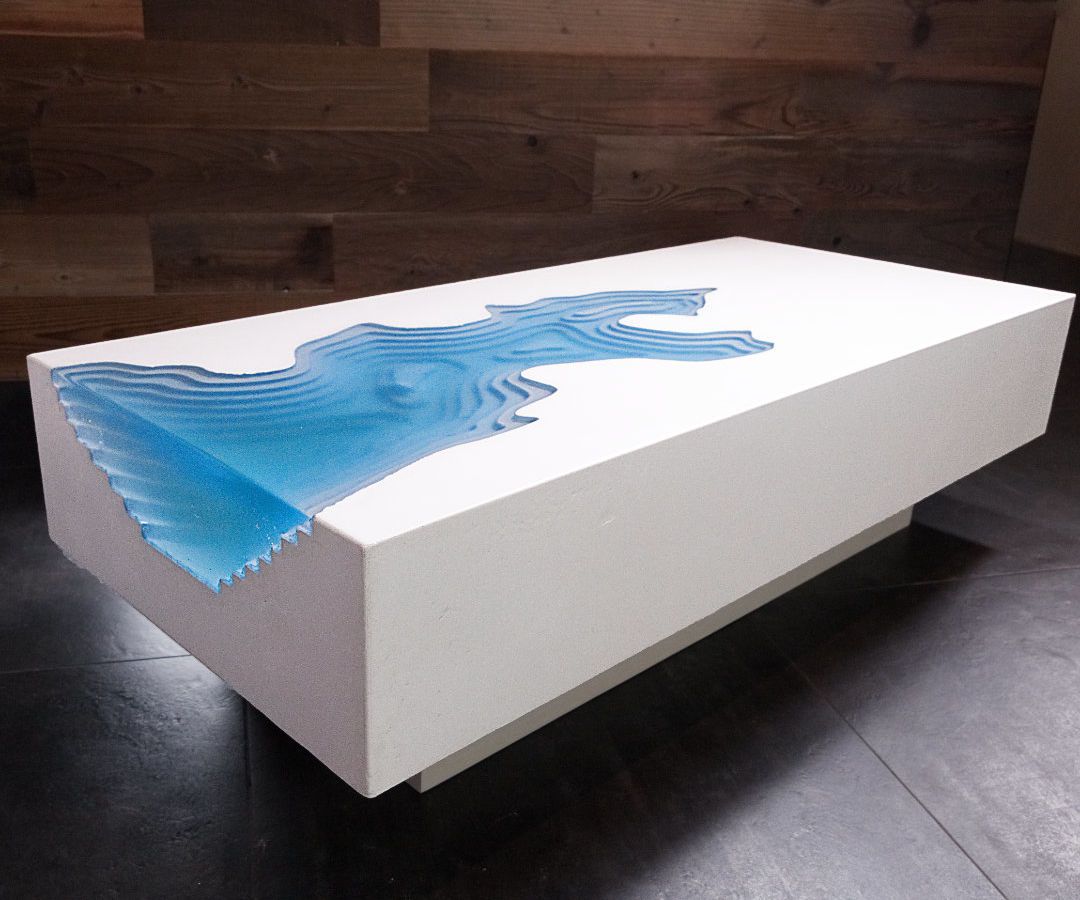 White Concrete & Epoxy "Arctic Erosion" Table