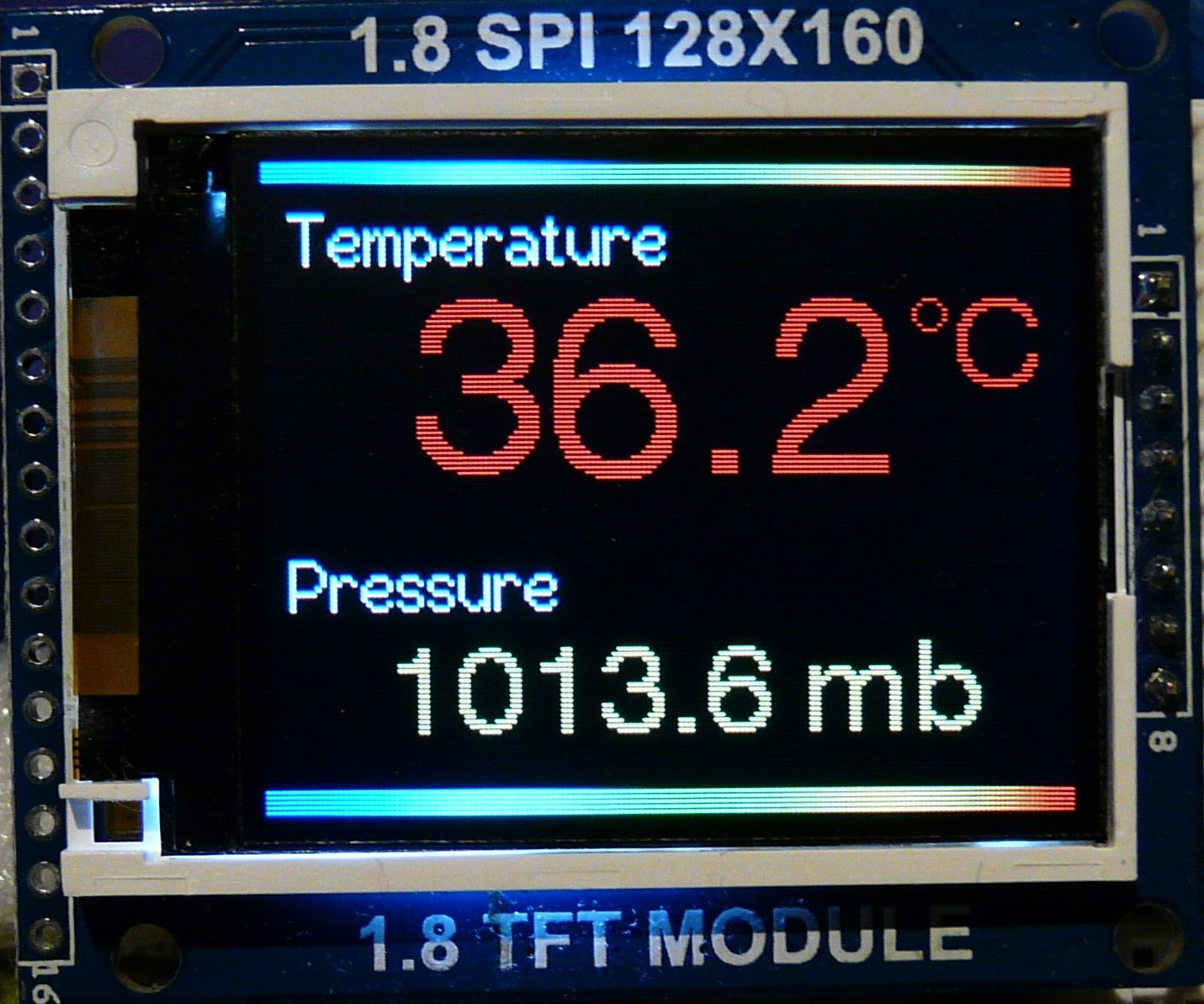 Arduino BMP180 Temperature and Pressure Sensor Readings on a 1.8" Colour TFT Display