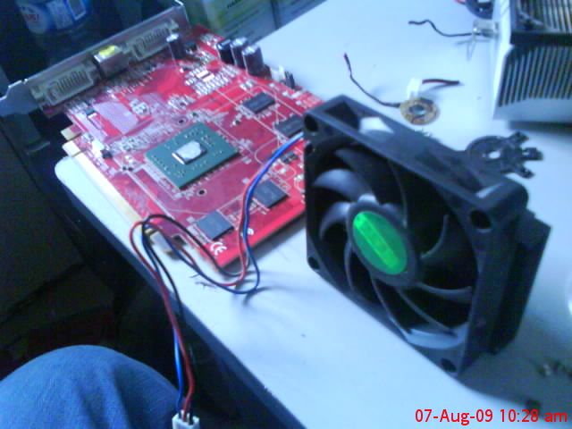 AMD CPU Cooling Fan Onto a PowerColor ATI Radeon X1650 Graphics Card.