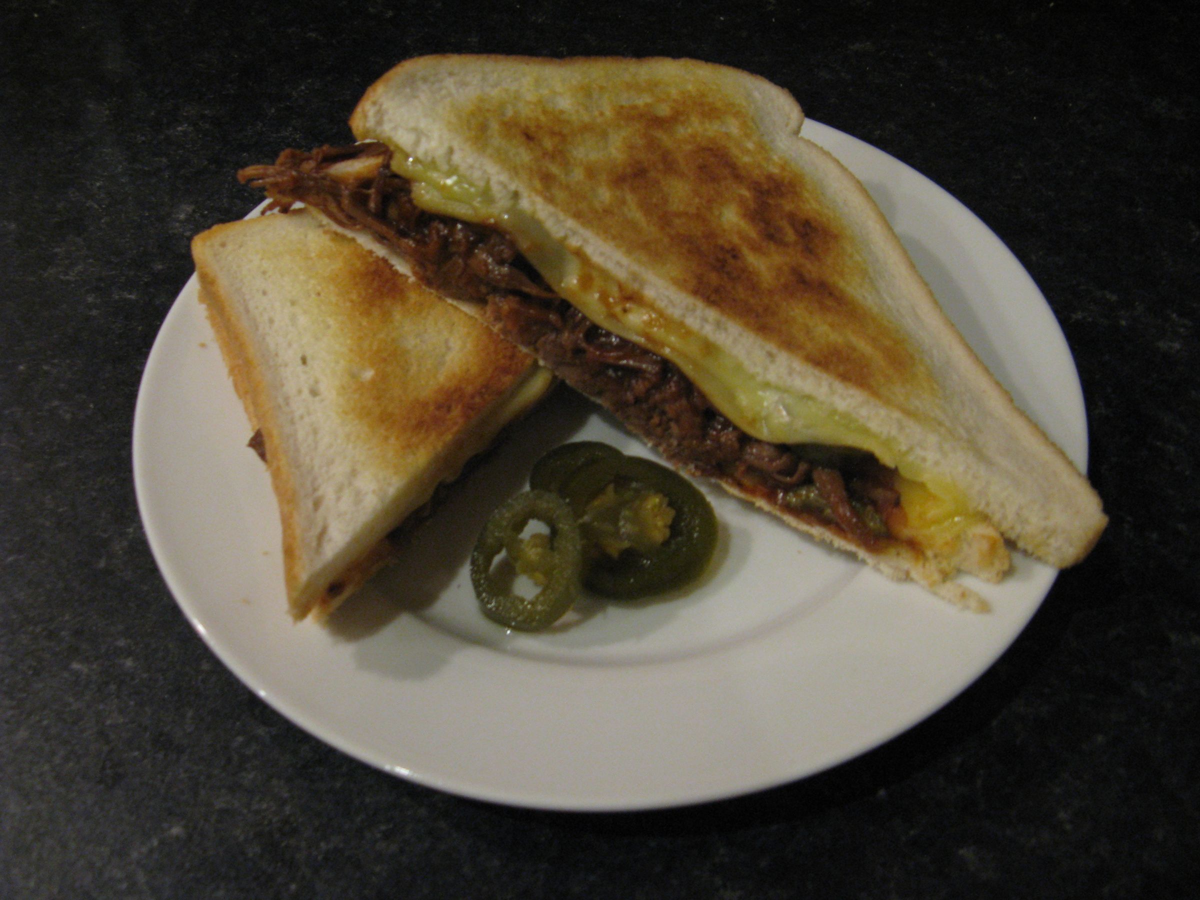 Pulled BBQ Beef, Leerdamer, and Jalapeno Toasties