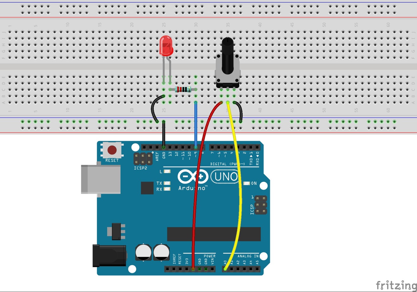 Controlling LED by Potentiometer With Arduino Uno R3