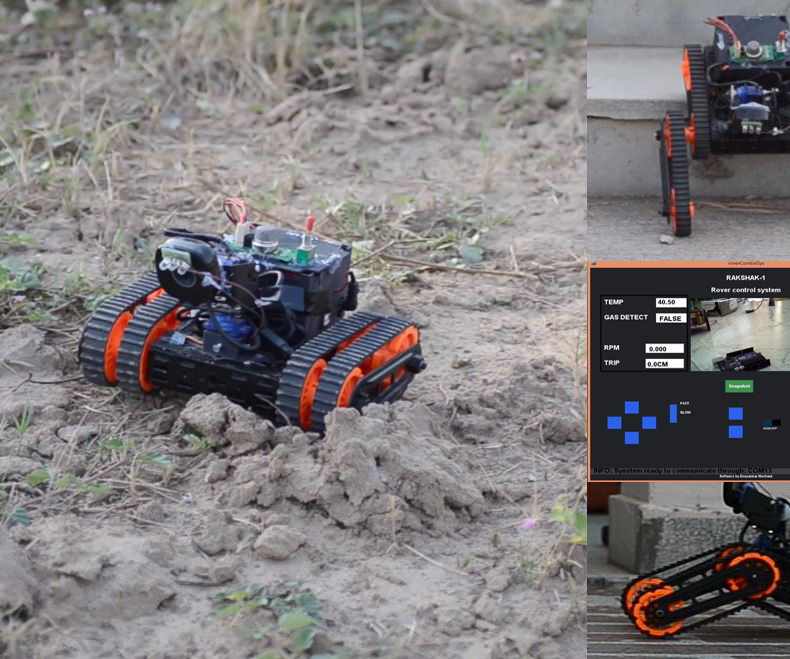 Rakshak One : a Rover for Data Gathering and Surveillance With Features of  Data Logging ,voice Alerts and Distance Measurement. 