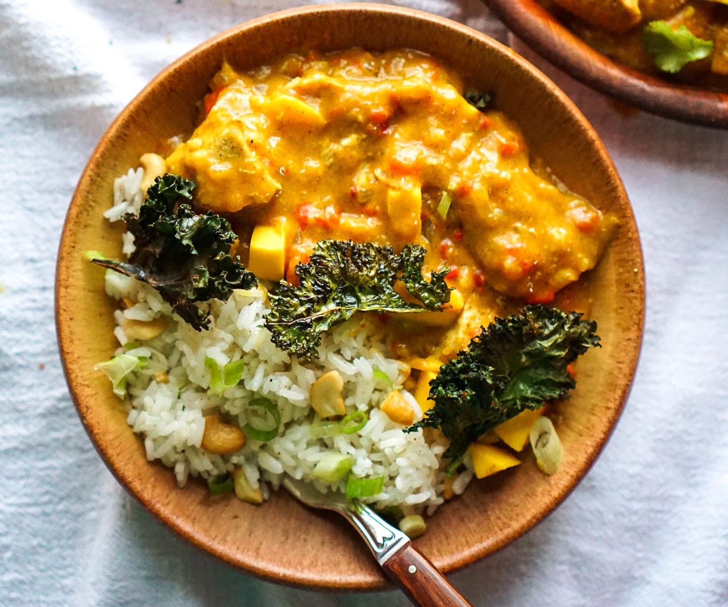 Coconut Curry Mango Chicken With Curry Kale Chips