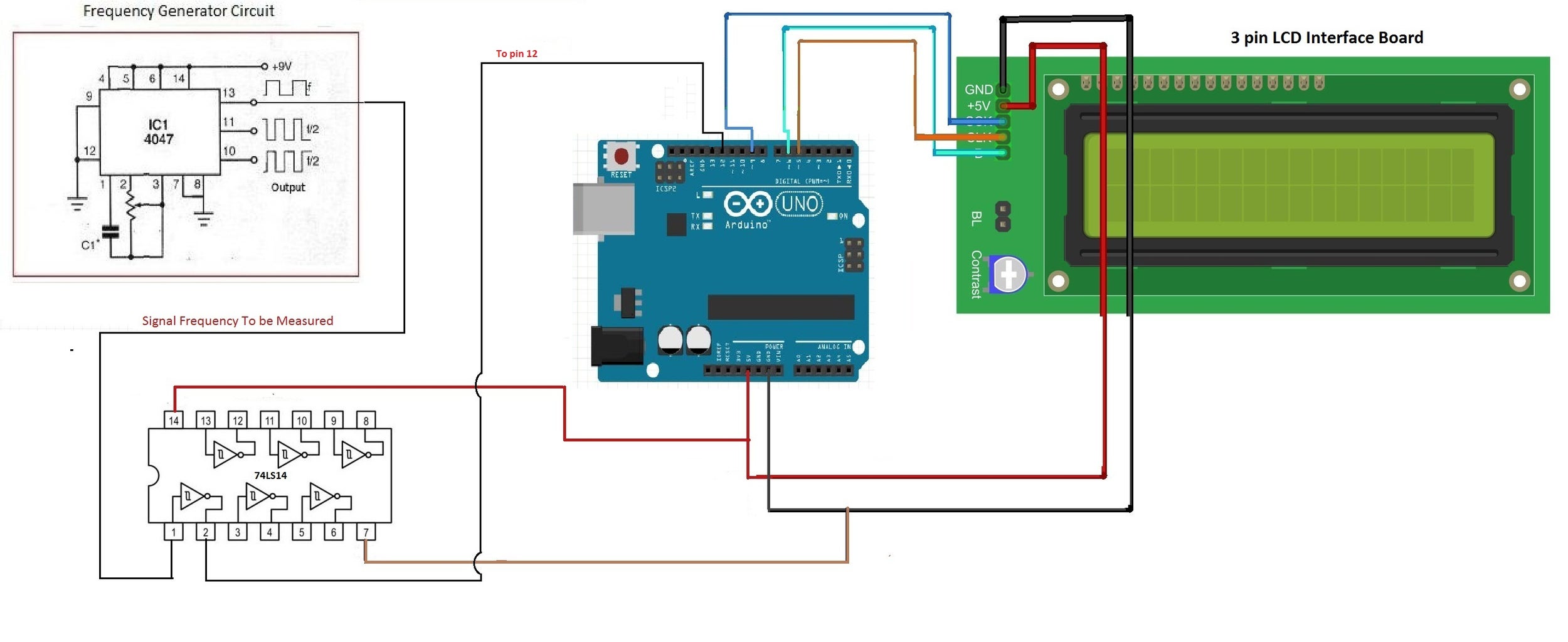 Arduino Frequency Counter 7 Steps Circuit Diagram
