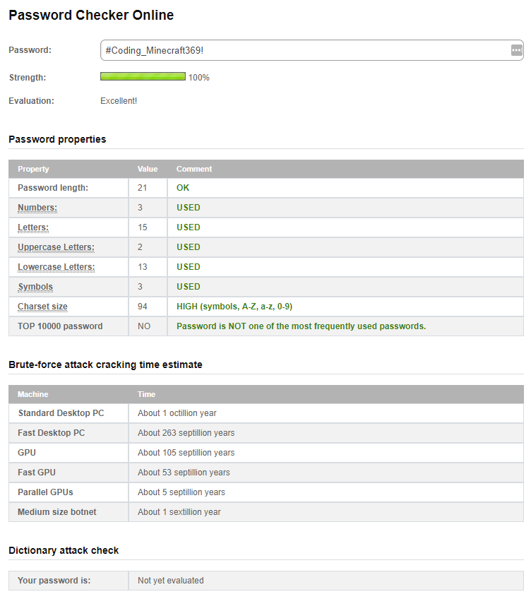 Password Checker Result Password Checker Result