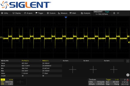 Figure 7  the Output Noise of the DC to DC Converter (2A Load)