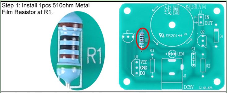 Install 1pcs 510ohm Metal Film Resistor at R1