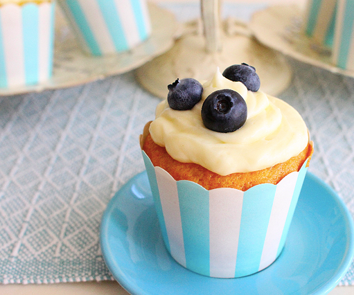 Vanilla Cupcakes With Blueberry Compote and Cream Cheese Frosting