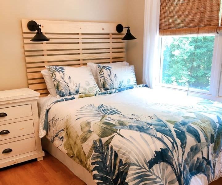 Queen Bed Slatted Headboard