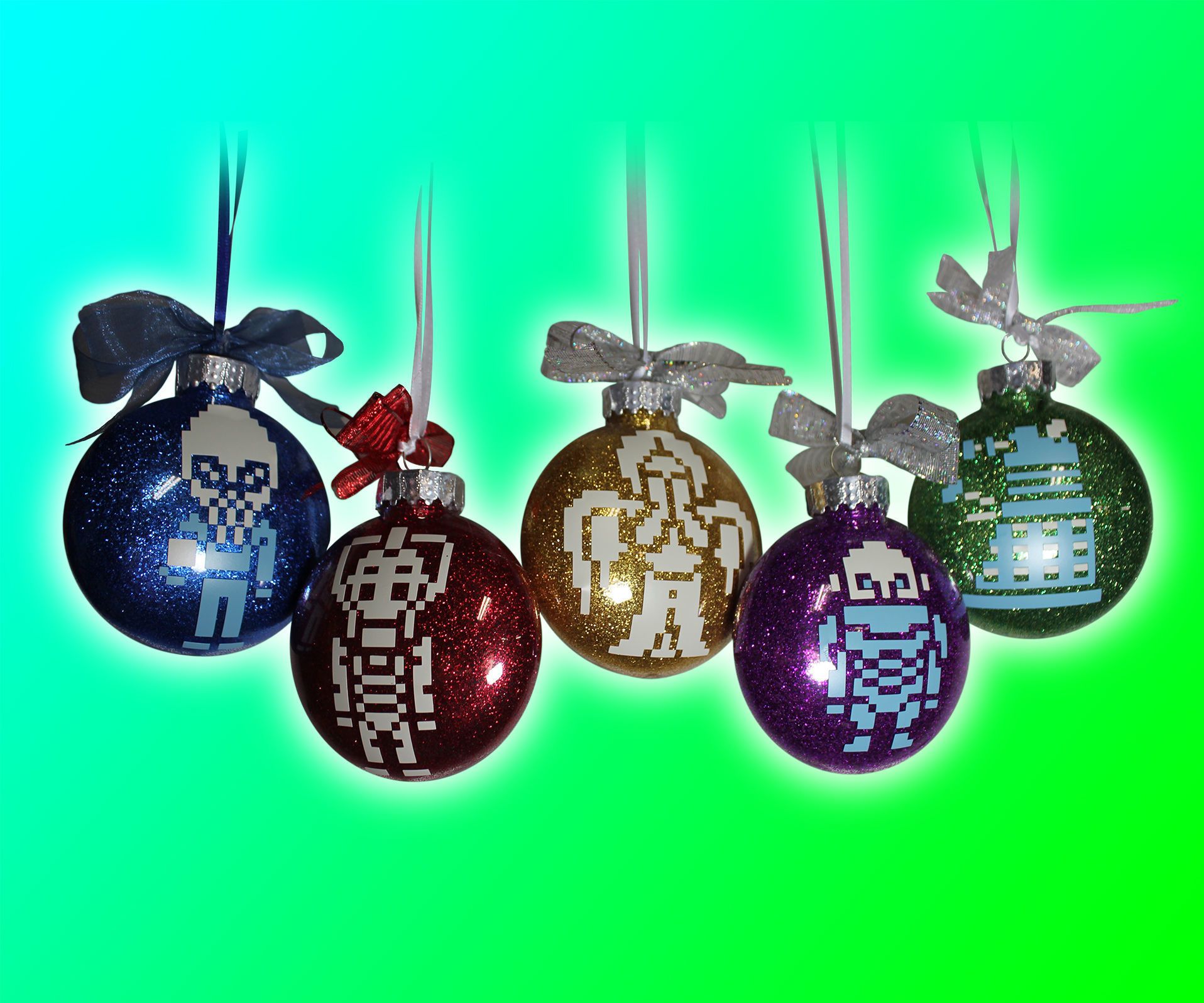 Vinyl Doctor Who Glitter Christmas Ornaments With Double Bow
