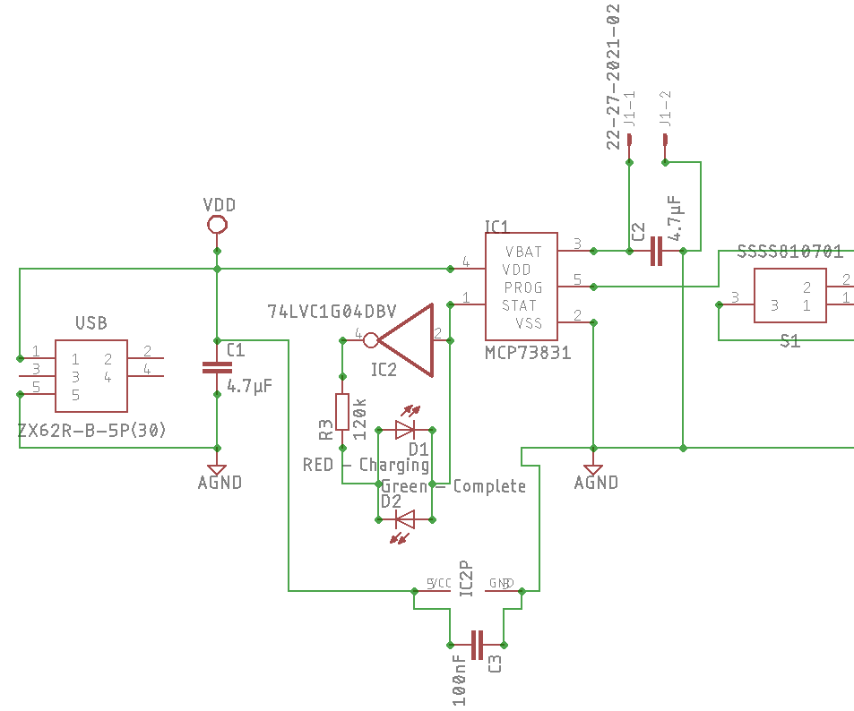 MCP73831 Li-Ion / Li-Polymer Battery Charger With Charge Complete Status.