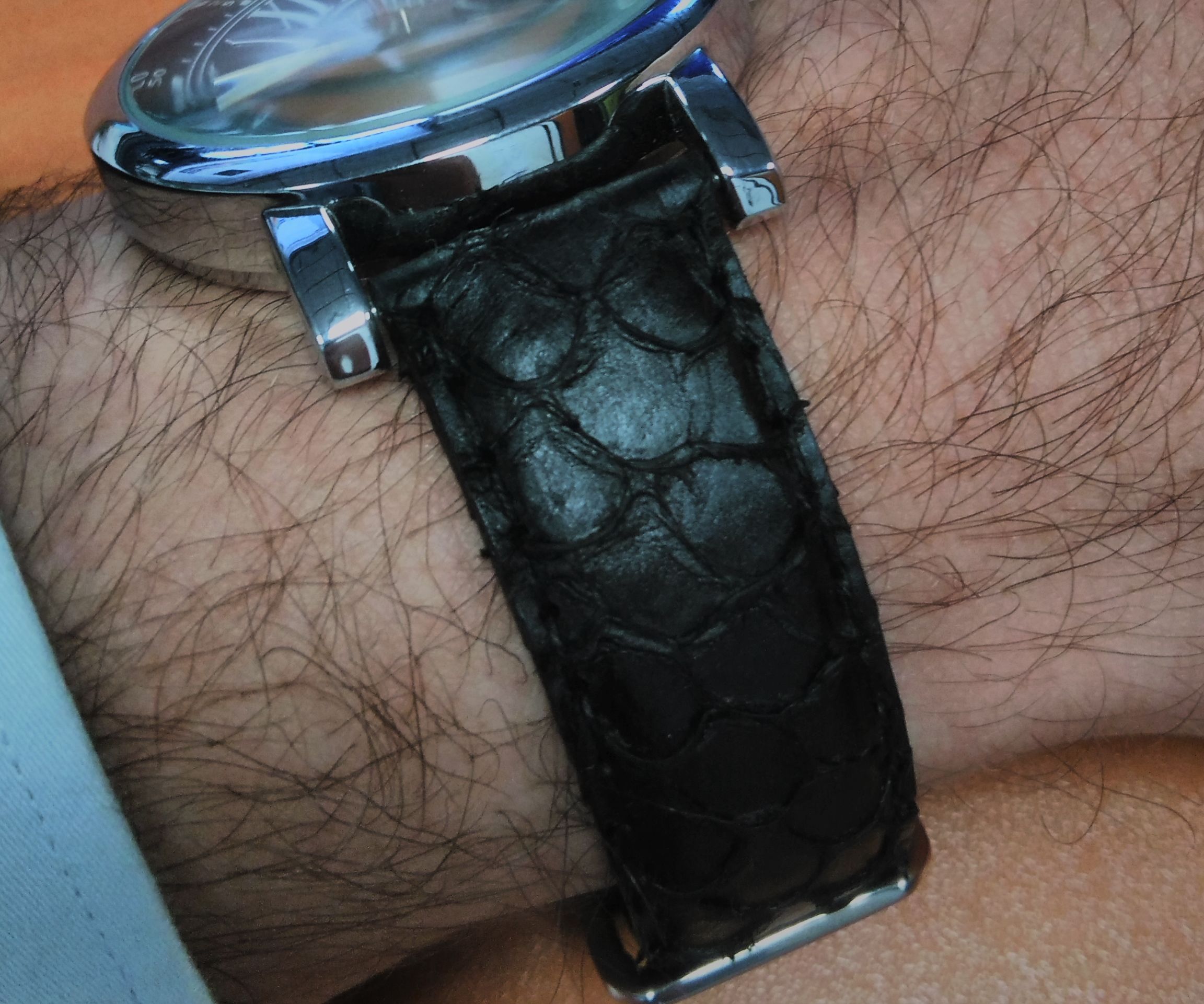 Laser Cut Fish Skin Leather Watch Band With Lining