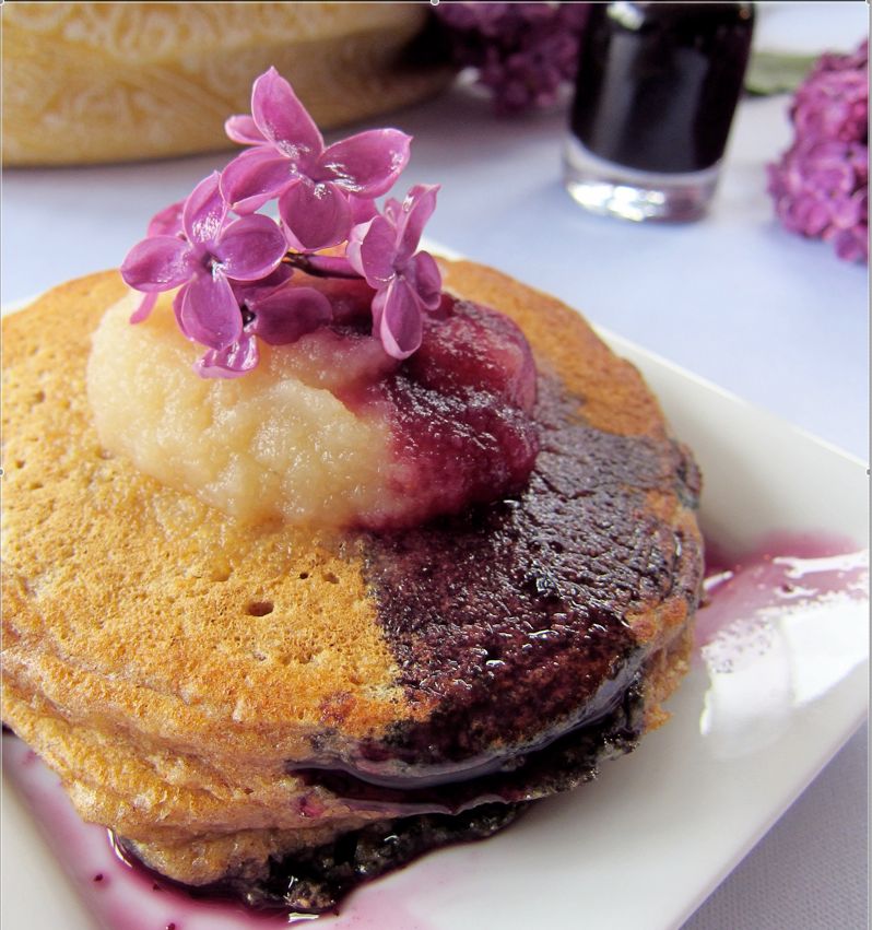 Overnight Pancakes With Lilac Infused Blueberry Syrup