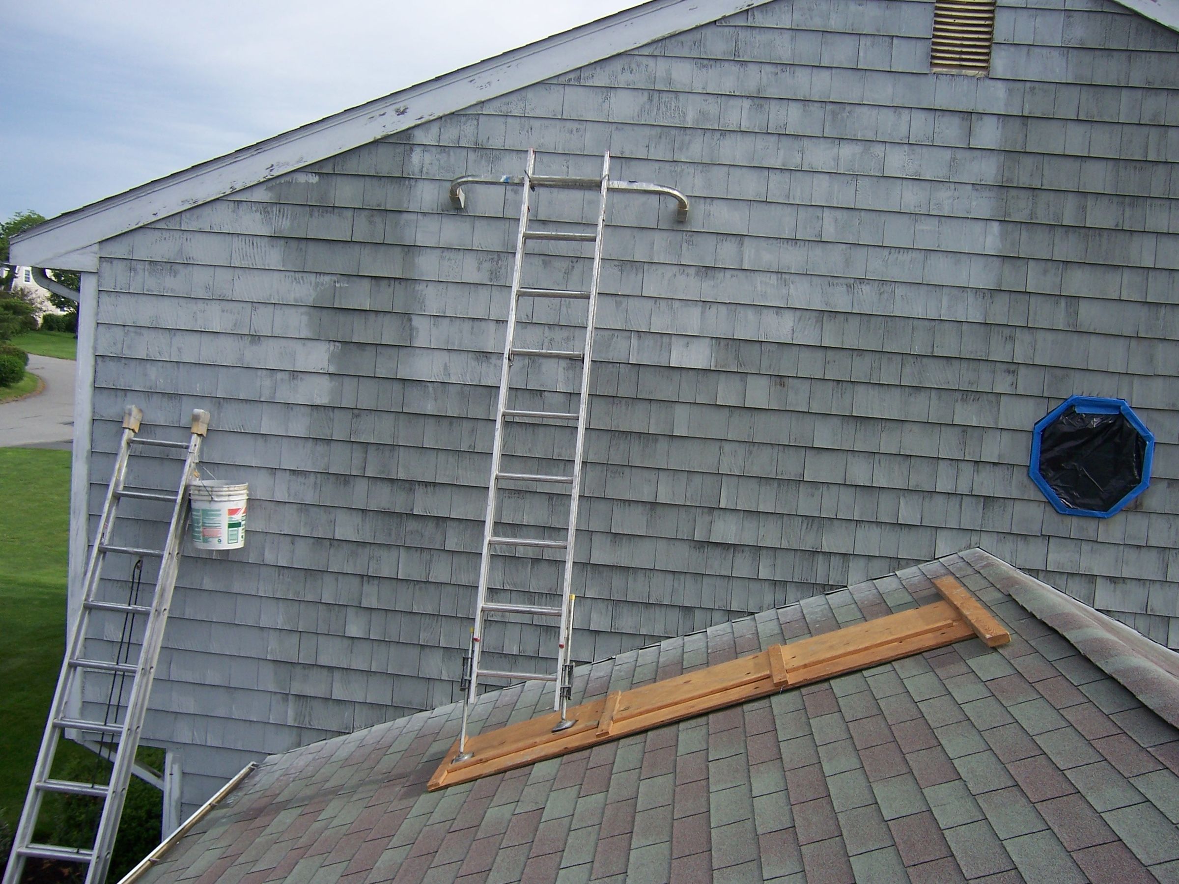 Safe Scaffolding for Painting Above an Attached Garage.