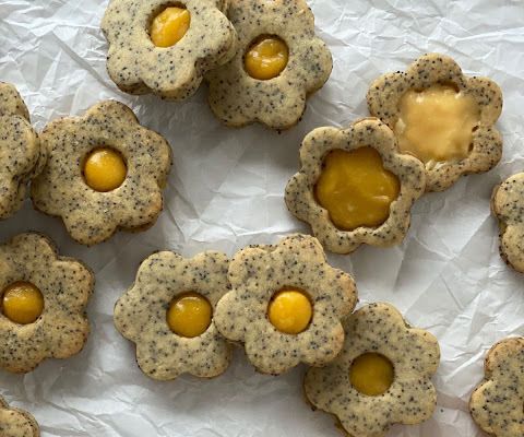 Lemon Curd and Poppy Seed Linzer Cookies
