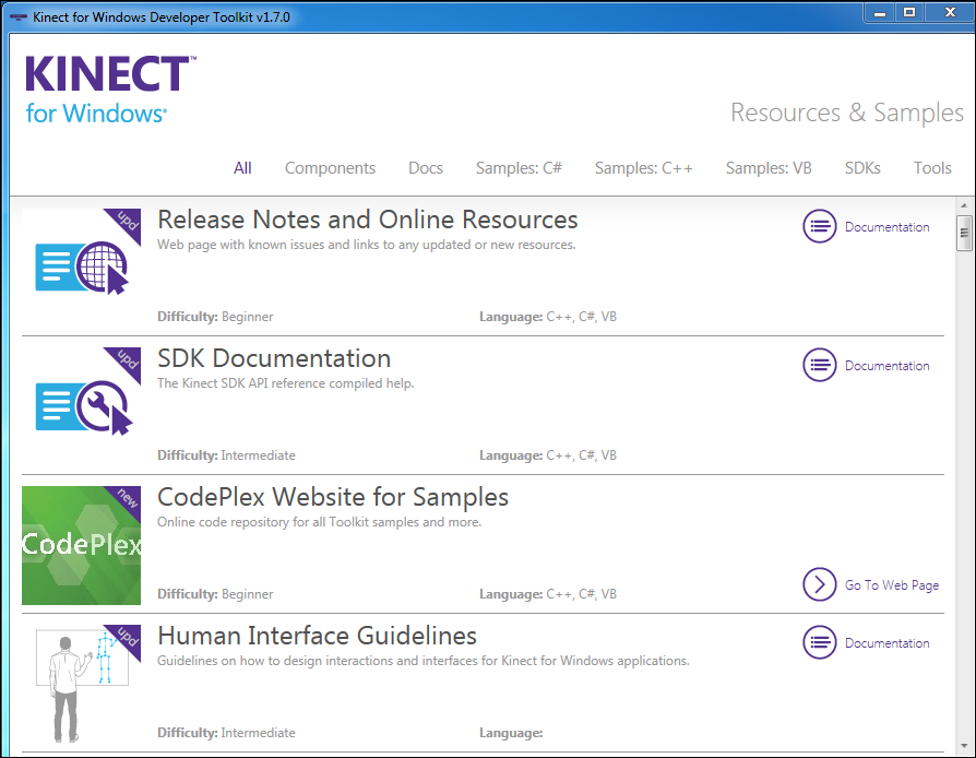 Browse Your Kinect Toolkit