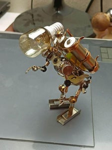 DIY Mechanical Sculpture Steampunk Robot. Lamp Tube Bot
