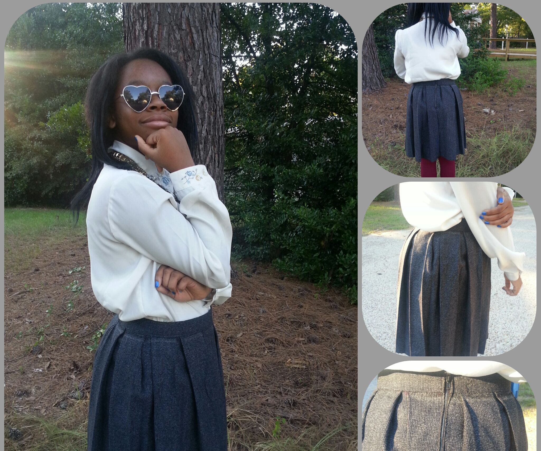 High Waisted Gray Box Pleated Skirt