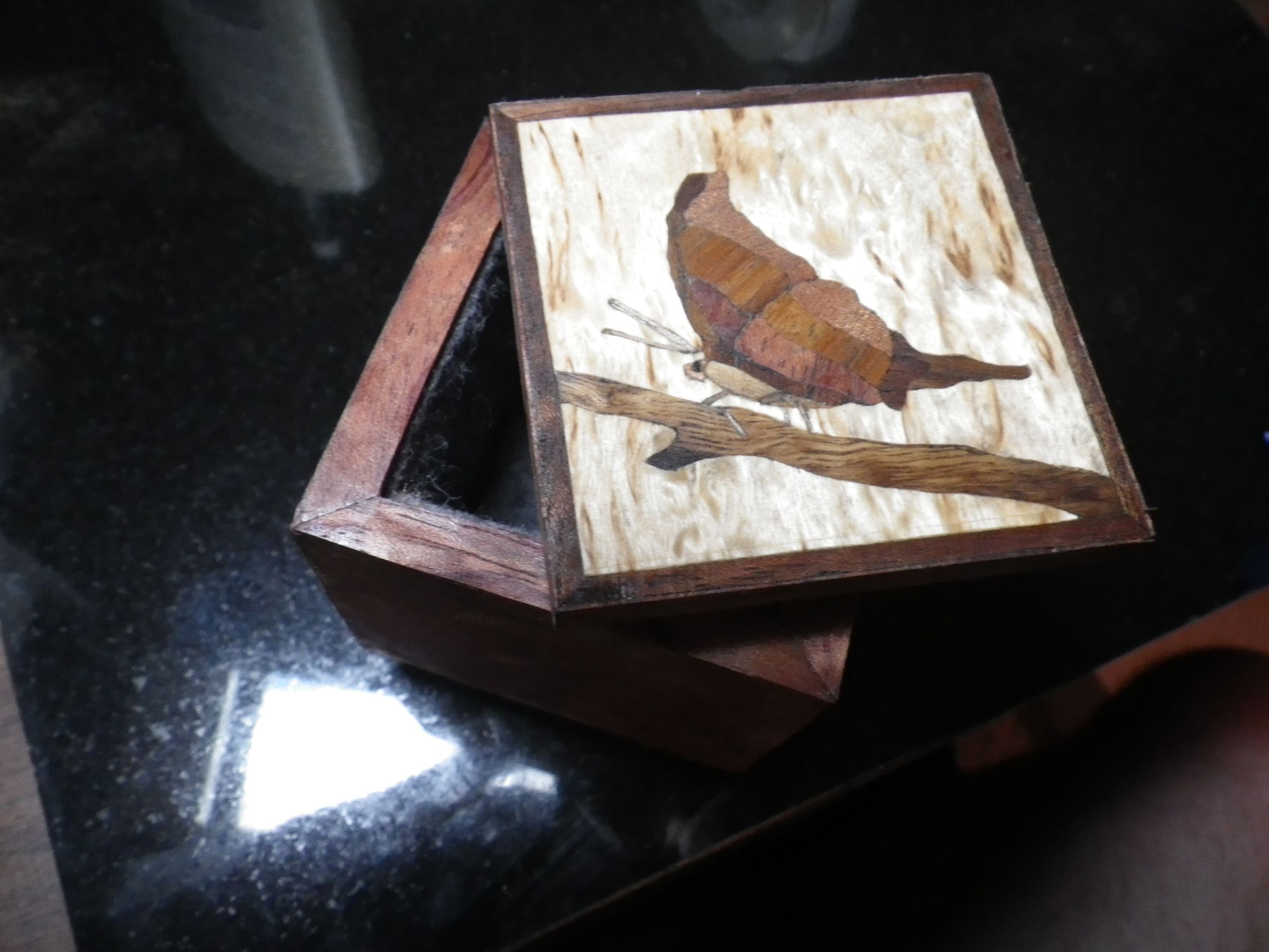 Small Veneered Jewelry Box With Marquetry Lid