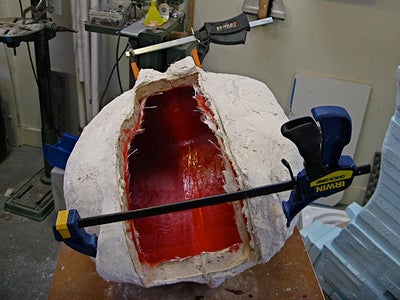 Put the Two Halves of the Mold Together Using Bar Clamps. Glass the Parting Line.