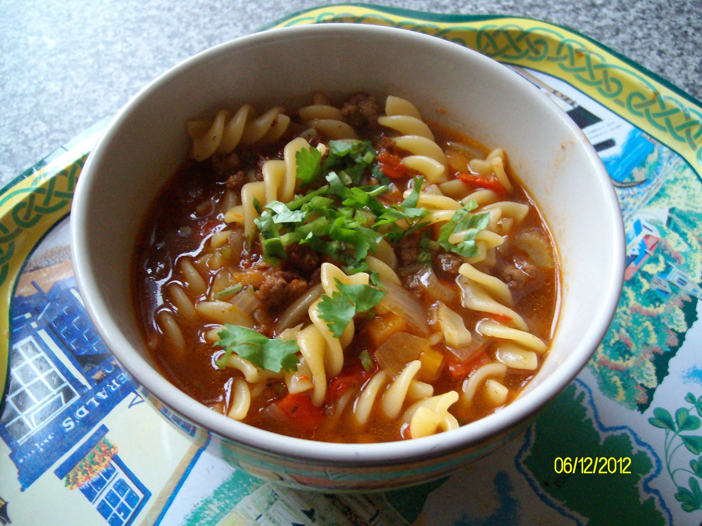 Chilli Beef Soup With Pasta Shells