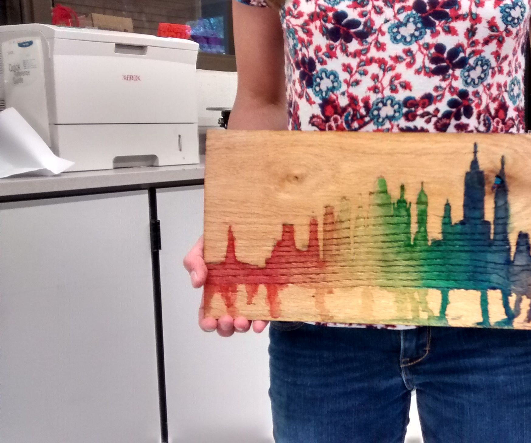 Rainbow Wooden Water Color Skyline Wall Art