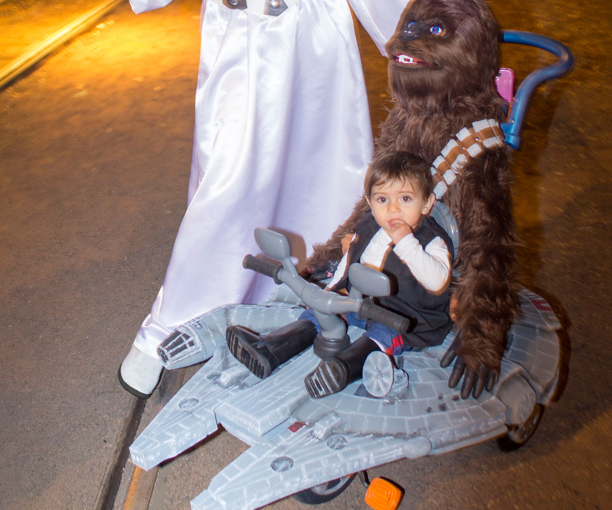 Millennium Falcon Tricycle With Chewbacca Teddy and Han Solo Costume