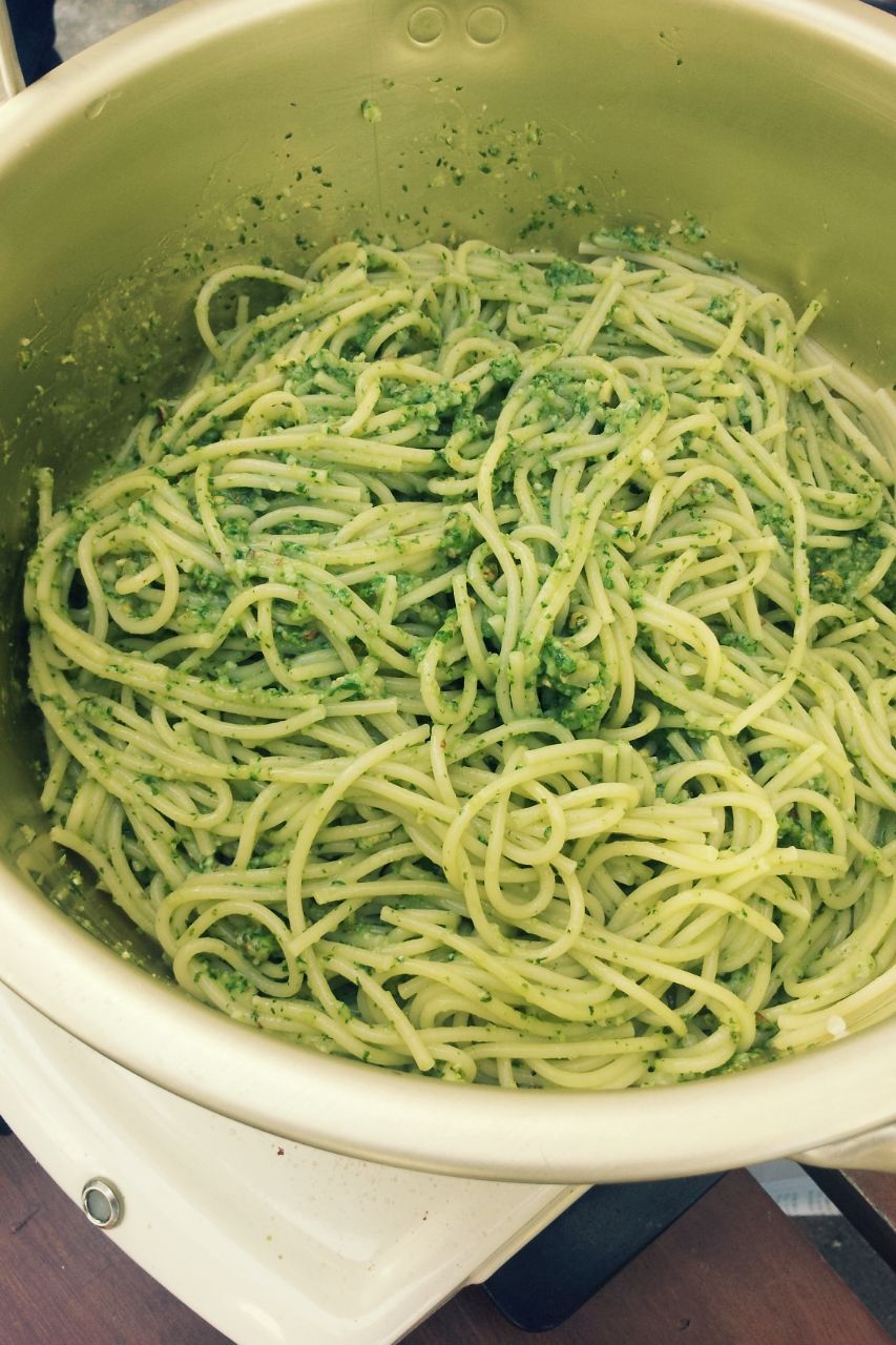 Making Spaghetti al Pesto with Fresh Basil