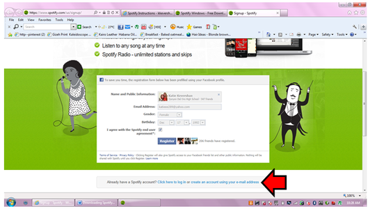 Registering on Spotify